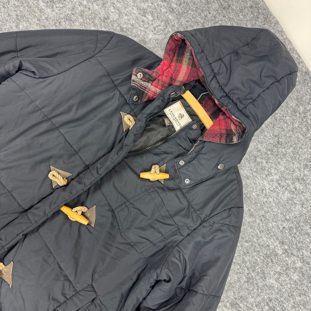 Legendary Whitetails Women Black Puffer Jacket Toggle Hooded Plaid Lining Latge